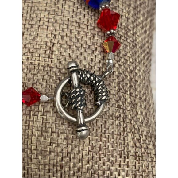 Red Blue Lampwork Beads Handmade Bracelet #Italy #USA #handmade - Picture 4 of 7